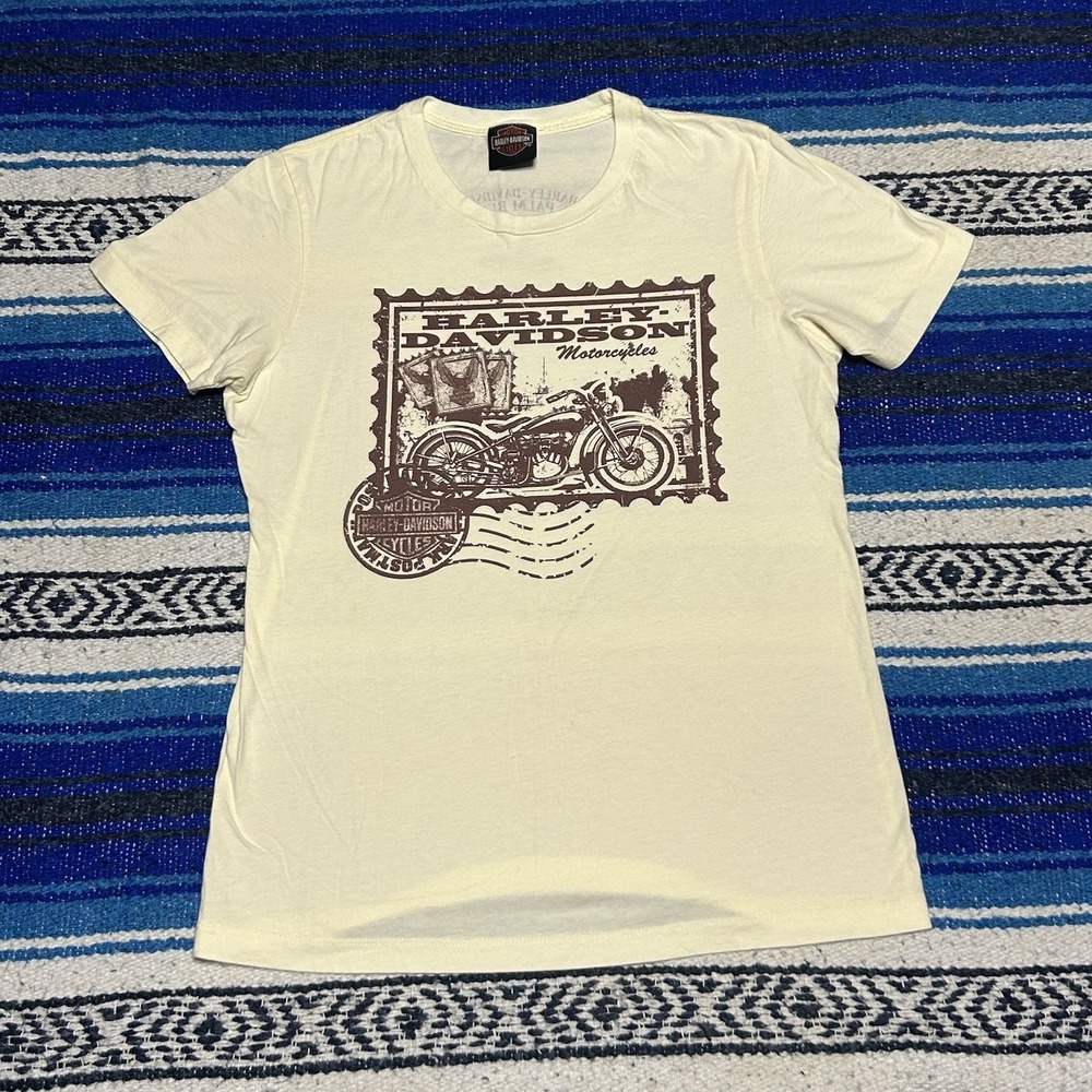 Harley Davidson Women's Large 2010 Palm Beach Florida Motorcycle T Shirt Cream